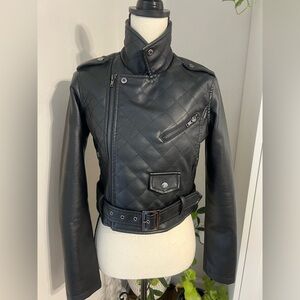 Stoosh Black Quilted Leather Biker Jacket